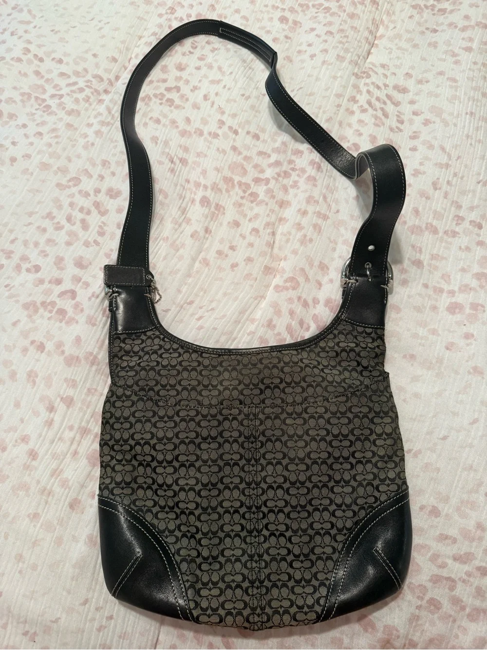 Coach Black and Brown Signature Canvas Shoulder Bag